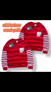 Kaos Lengan Salur Panjang Merah Anak Laki-Laki Usia 1-12 Tahun Katun 30s Size S-M-L-XL-3XL Premium