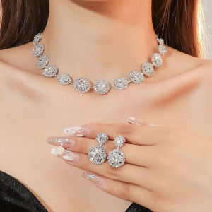 Ladies Fashion Geometric Round Necklace Earrings Jewelry Set Suitable for Wedding Party Festival Gifts