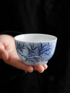 Hand-Painted Ceramic Tea Cup Pure Ink Stained Master Cup Personal Dedicated Drinking Tea Cup Home Use Gongfu Tea Set Single Cup Tea Bowl
