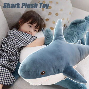 45/60/80CM Blue Shark Plush Toy Stuffed Doll Soft Cute Cartoon Animal Reading Pillow Cushion Children Birthday Gifts