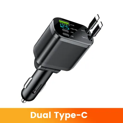 150W Car Charger With Retractable Dual Type C Cable Fast Charging Car Phone Charger Adapter For iphone Xiaomi Huawei Samsung
