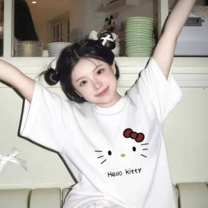 Sanrio | 2026 Summer Hello Kitty Minimalist Half Face Print T-Shirt for Adults & Kids 100 Cotton Y2K Aesthetic Oversized Cute Tee