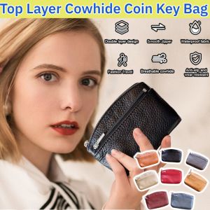 Head Cowhide Card Bag Small Wallet Coin Purse Small Coin Purse Leather Keychain Bag