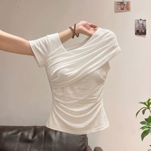 Loowmane | Sloping Shoulder Mesh Panel Short Sleeve Slimming T-Shirt