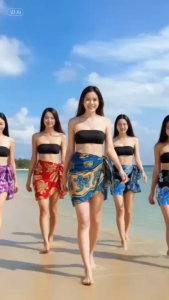 Baimon พร้อมส่ง กระโปรงป้ายผูกข้าง แบบสั้น กระโปรง ผ้าพัน ชายหาด ลายดอกลายช้าง ไปทะเล