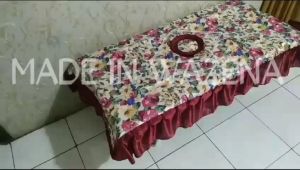 Taplak Alas Meja Tamu Motif Bunga Warna Ping