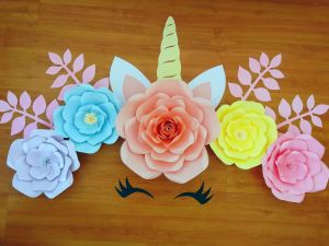 Unicorn Paper Flower Set Kids Room Deco/Birthday Party Backdrop/Wall Decoration