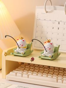 KAQIAO | Cute Cat Fishing Figure Cure Stress Emotion Stabilizer Desk Ornament