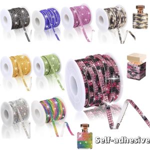 5 Yards Self-Adhesive Rhinestone Strip Tape 2 Rows Crystal Diamond Ribbon Sticker for DIY Crafts Car Wedding Clothing Hat Decor
