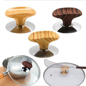 YESPERY Universal Pot Lid Handle Stainless Steel Kitchen Cookware Pot Lid Knob Wooden Handle Multifunctional Cooking Spatula Rack