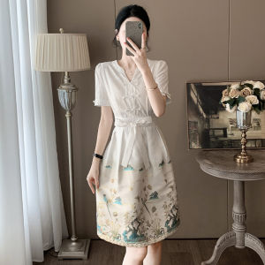 SUYE | Elegant Waist-slimming Cheongsam-inspired White Dress