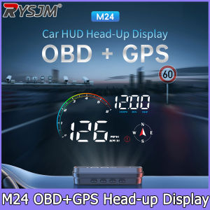 RYSJM | M24 HUD Gauge Smart Speedometer OBD+GPS Car Electronics Head Up Display Turbo RPM Alarm Water Temp Car Overspeed