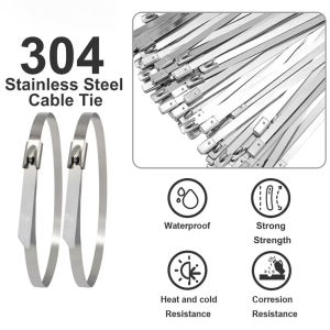 100 Pes 4.6mm 304 Stainless Steel Metal Cable Ties Multifunctional Self-Locking Cable Ties Zip Exhaust Wrap Coated Locking