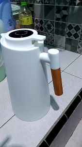 YOOGOO 1L Termos Kaca Vakum / Panci Termos Tampilan Digital Cerdas /Jug Insulasi Nordic Dengan Gagang Kayu Temperature Display