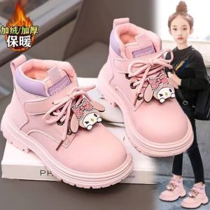 Meileti Girls Martin Boots Waterproof Leather Surface Childrens Boots Princess Shoes for Medium And Large Children