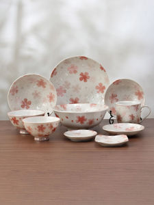 Mino Yaki | Japanese Ceramic Dinnerware Set with Pearl Glaze and Cherry Blossom Design