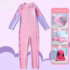 Childrens One-Piece Swimsuit Long Sleeve Training Suit Girls Summer New Professional Equipment Polyester Spandex Material