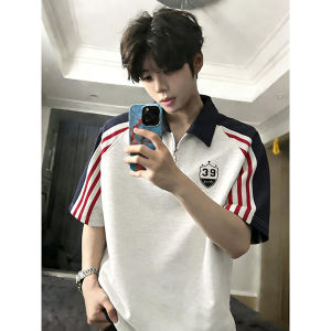 CHENMU | Vintage American Stripe Polo Shirt Half Zip