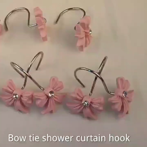 12Pcs Shower Curtain Hooks Lightweight Resin Pink Bow Knot Curtain Hooks Glide Shower Rings Bathroom Curtain Pink Decor Hooks