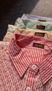 Aidi - Atasan Kerja Wanita: Kemeja Salur Mix Brokat & Kemeja Wanita Korean Style