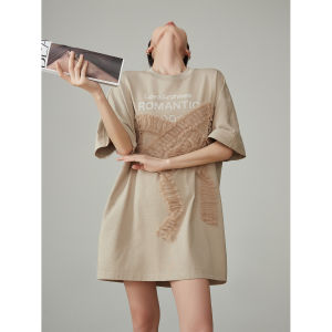 XIAODADEHUA | Vintage Mesh Bow Short Sleeve T-Shirt Dress