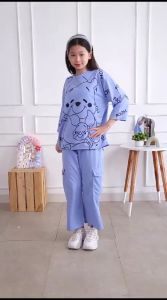 Setelan Celana Cargo Anak Perempuan Usia 4-12 Tahun Bahan Vista Terry