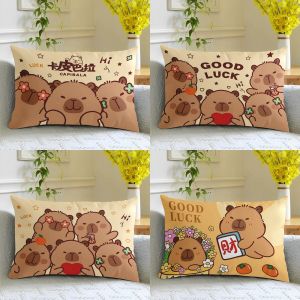 Cute Capybara Cartoon Pillow Long Rectangle Sofa Living Room Bedroom Dormitory Student Nap Pillow Washable Cover PP Cotton Filling