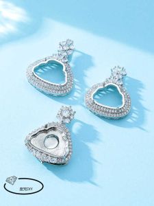 925 Silver-Plated Diamond-Filled Copper Pendant Eardrop Frame DIY Buddha Support from Inlaid Emerald Chalcedony Maitreya Buddha Can Be Opened