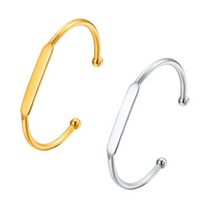 Vnox Personlized Name ID Date Open Cuff Bracelet for Women Girls Gold Color Stainless Steel Birthday Valentines Day Gift for Mom Daughter Wife Girlfriend