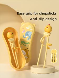 Goryeobaby Left-Handed Learning Chopsticks Set for Babies 2-3-4-6 Years Old Training Practice Fork Spoon Home Use ABS Material