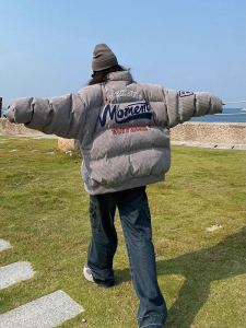 Áo Bông Vải Nhung Kẻ Thêu Cổ Điển Kiểu Mỹ Áo Khoác Áo Phao Dày Dặn Rộng Rãi Instagram Nam Nữ Áo Bông Cổ Đứng Cặp Đôi