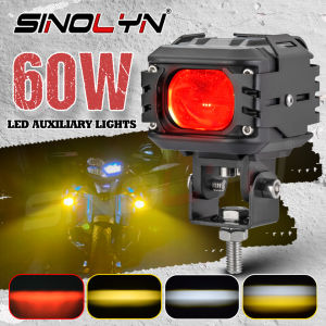 Sinolyn Motorcycle LED Light Sport Light Mini Driving Light With Red Devil Eye Eagle Eye 4 Modes Tri Color Function Premium Auxiliary Light Motorcycle Headlight Park Light