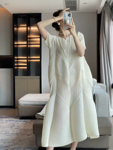 Miyake เดรสหรูหราหรูหราหรูหราสำหรับผู้หญิงเสื้อผ้าระดับไฮเอนด์สไตล์ฝรั่งเศสสำหรับฤดูร้อน