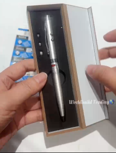 3 in 1 Laser LED Light Ballpen w/Wooden Box Reusable Ballpen Can Chnage Refill Ink Black Ink Ballpen Set