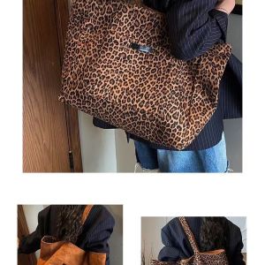 2025 New Fashion Leopard Print Tote Bag Large Capacity Handbag Double Sided Casual Commuter Bag Womens Leisure Match