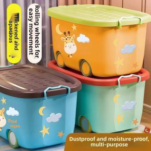 WEVOLA | Large Children Storage Box Plastic with Lid & Wheels