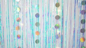 Rainbow Party Streamers Backdrop Neon Clear Tinsel Foil Tassel Curtain Mermaid/Frozen/Ocean/ERAS Party Theme Decoration 2pcs