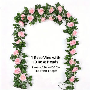1pcs New Artificial Roses Flowers Rattan String Vine with Green Leaves For Home Wedding Garden Decoration