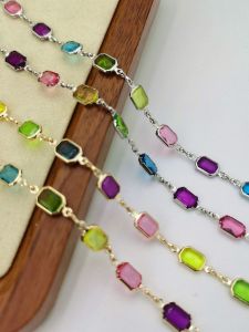 สร้อยคอ DIY ชุบอะคริลิกสีสันสดใส ประดับเพชรขอบ โซ่ยาว โซ่หลวม อุปกรณ์ตกแต่งเครื่องประดับแฟชั่น อุปกรณ์ทำเครื่องประดับ