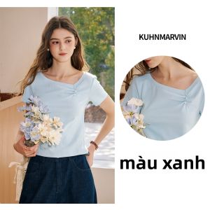 KUHNMARVIN | Áo Thun Nữ Cổ Xiên Dễ Thương Cho Mùa Hè