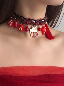 Original Design Lucky Cat Red Envelope Tassel Necklace Womens New Year Gift Atmosphere Sensation Fashion Jewelry Accessory