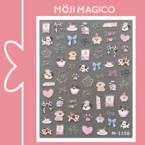 Waterproof Nail Art Stickers Doggies Cute Bowtie Shell Pattern Glass Fragments Design Nail Decorations Regular Size MOJI M1150