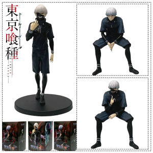 Bandai | 20cm Ken Kaneki Sitting Figure Tokyo Ghoul GK Replaceable Double Head Double Arms Statue with Base Anime Model Toy Deco Boy Gift