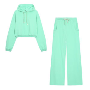 Guobioziy Womens Fluorescent Crop Sweatshirt Set 2026 Spring-Autumn Collection European Casual Daily Fashion Slim Tassel Street