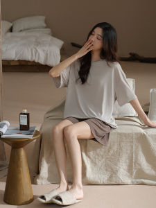 Cool Feeling Modal Sleepwear Set with Chest Pad Womens Summer Short Sleeve Shorts Loose plus Size Home Clothes Casual Style