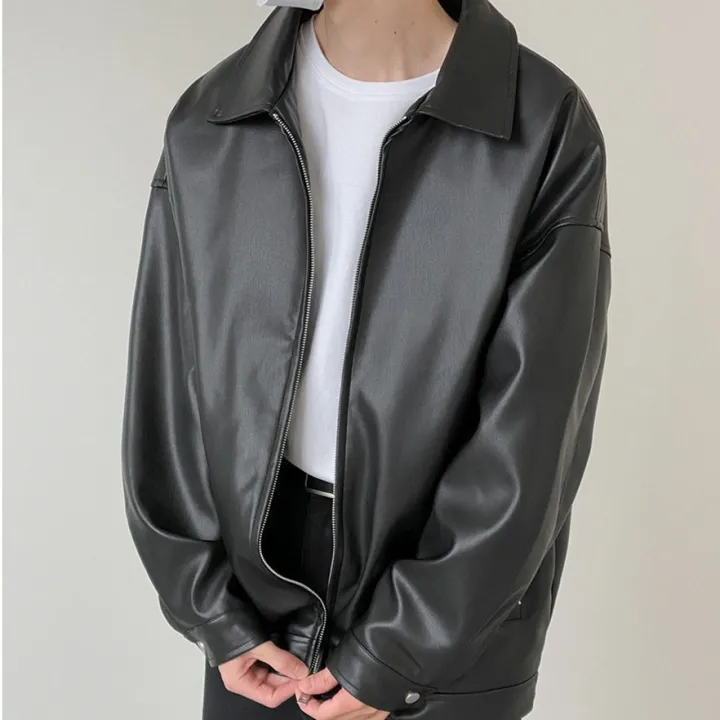 NALING | Spring & Autumn Basic Leather Jacket Black PU Zipper Casual ...
