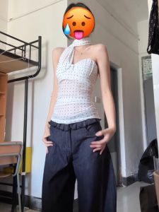 chaqi | Áo ba lỗ lưới ngọt ngào cay nồng có đệm ngực phong cách Hàn Quốc mùa hè Áo khoác ngoài cho bé gái Áo ba lỗ cổ treo