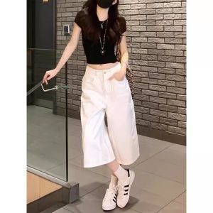 QIANCHANGNAAI | High Waist Loose Wide Leg Jean Shorts 7th