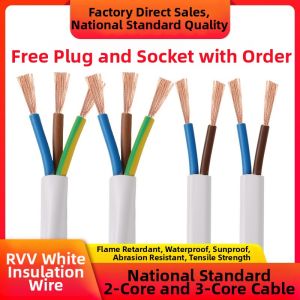 White Outdoor Power Supply Cable National Standard Three Phase 2 Core 3 Core 1.0 1.5 2.5 4 Square Shielded Line