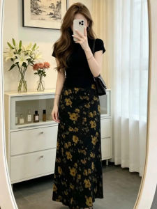 PEIZIXUAN | Black Floral Fitted Summer Dress